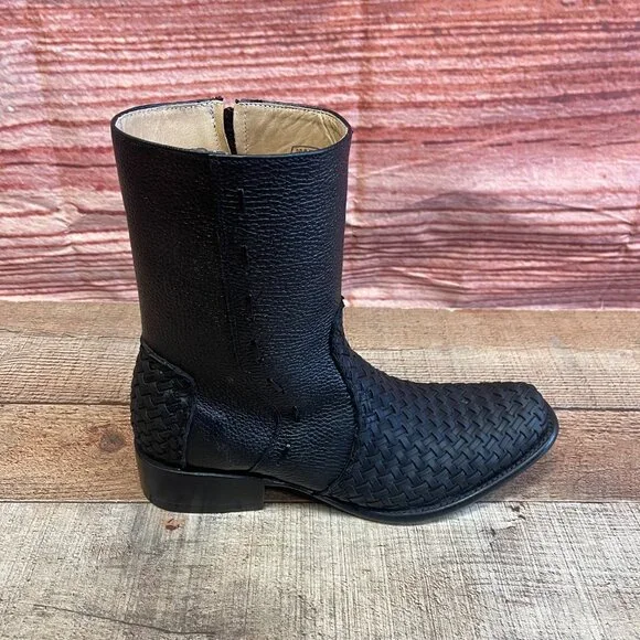 Men's Western Rodeo Cowboy Handwoven Petatillo Genuine Leather Mexican Boots - Picture 2 of 8